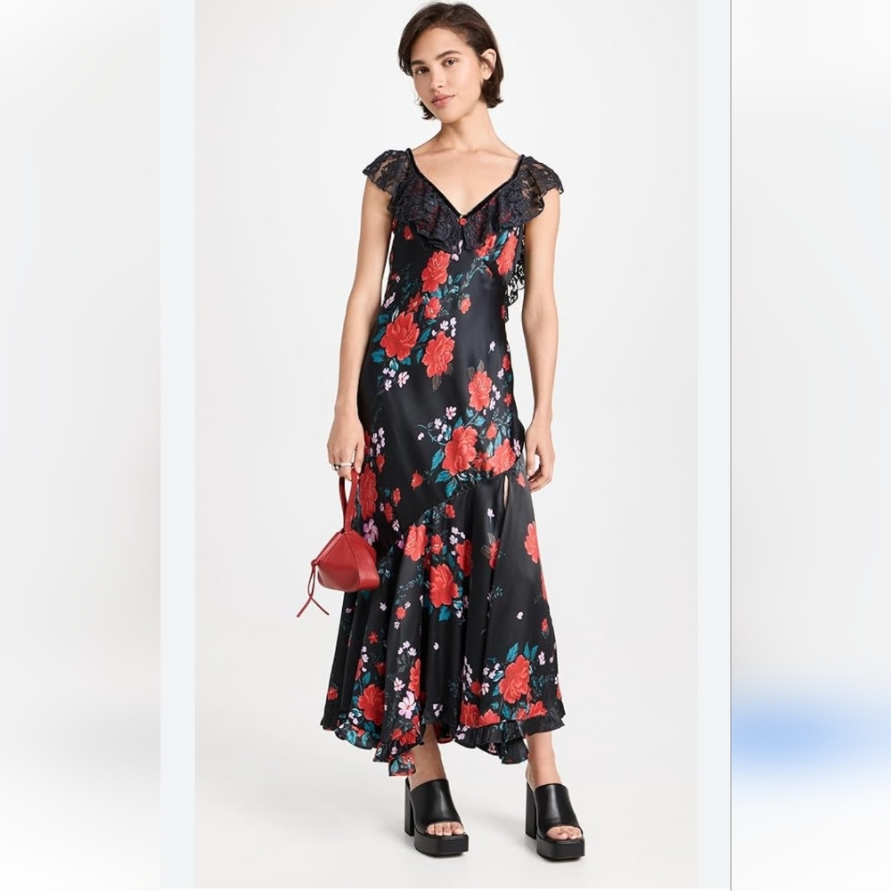NWT Free People Warm Hearts Lace and Satin Midi Dress Size XS